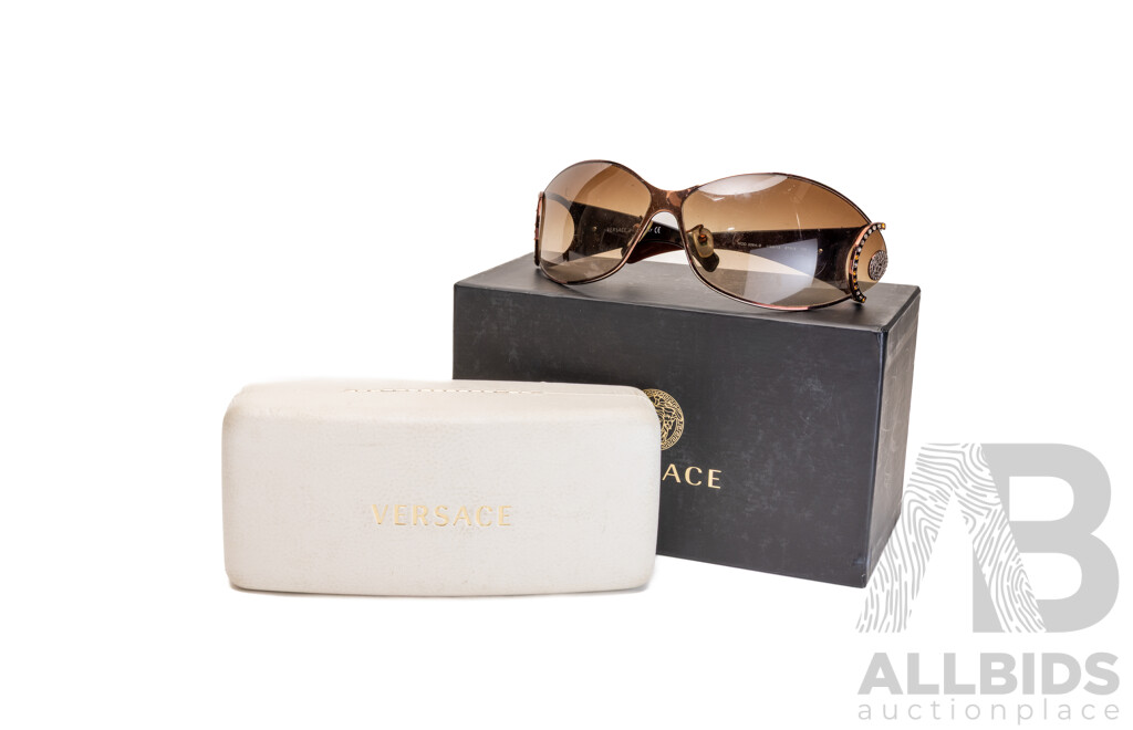 Versace Sheild Sunglasses, Bronze, MOD 2064-8 1169/13 87012 110, with Case and Box
