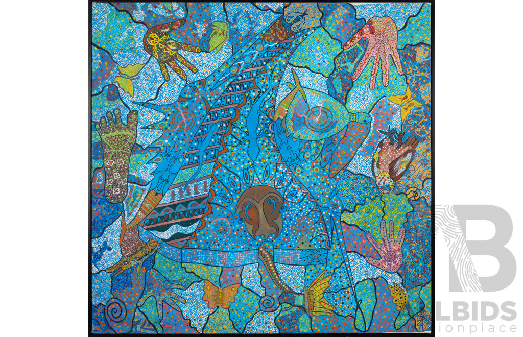 Ratoos Gary Haoapa, (20th Century, Papua New Guinean, 1962-), Life Cycle, Wonderful Original Acrylic on Canvas, 87 x 88 cm (frame)