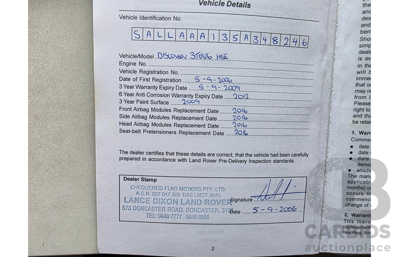 8/2006 Land Rover Discovery 3 HSE 4d Wagon Blue Turbo Diesel 2.7L - 7 Seats
