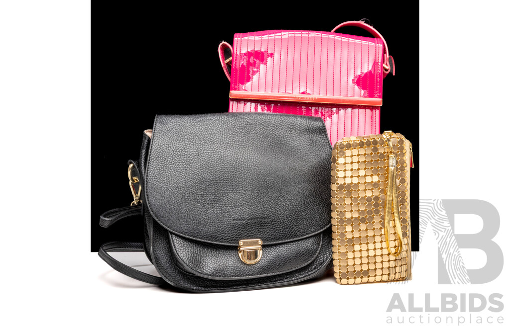 Ted Baker Hot Pink Crossbody, Gregory Ladner Gold Clutch & David Lawrence Crossbody Bags
