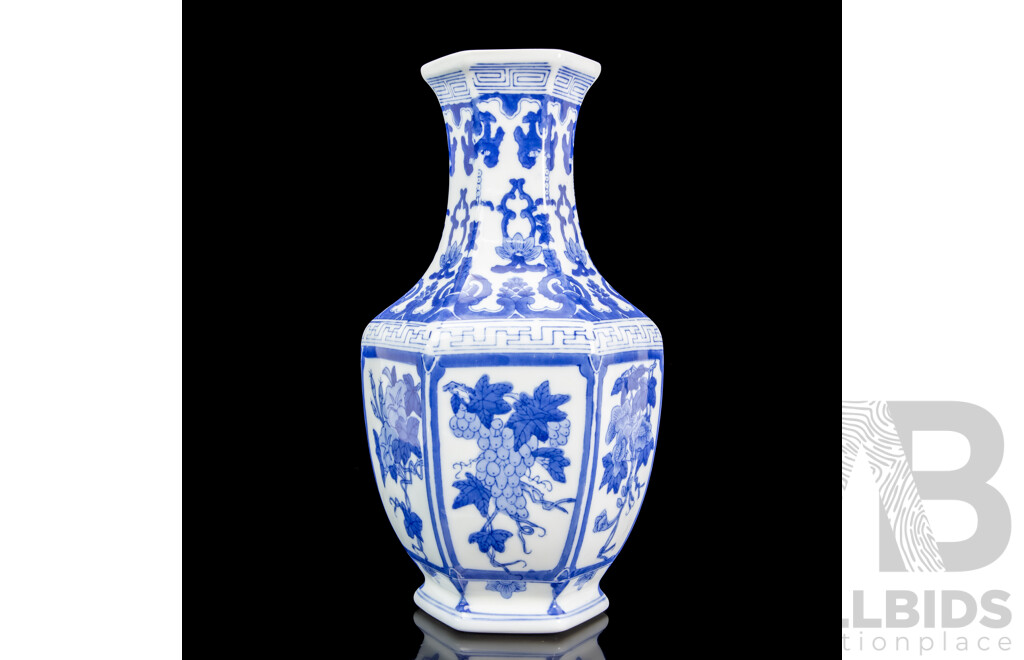 Hexagonal Porcelain Chinoiserie Vase