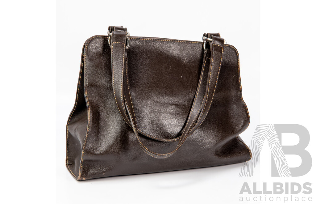 Furla Brown Leather Handbag with Front Buckle Accent