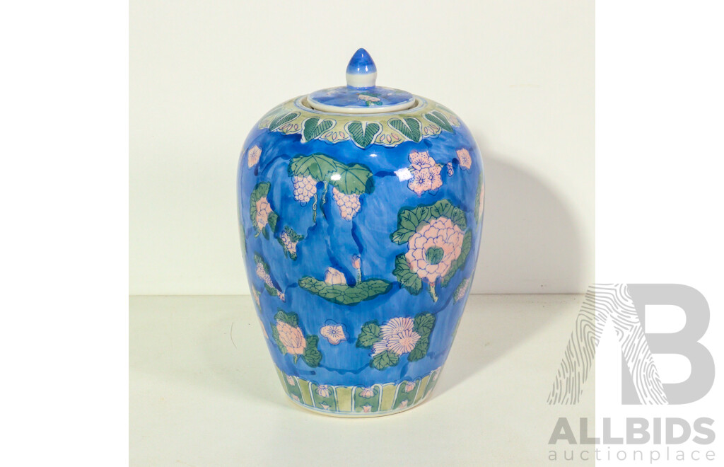 Blue & Pink Floral Chinoiserie Lidded Ginger Jar