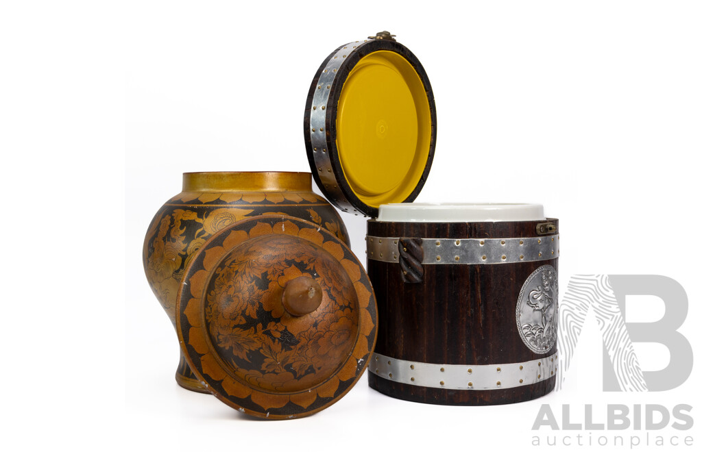 Barrel Form Ice Bucket and Lidded Vessel (2)