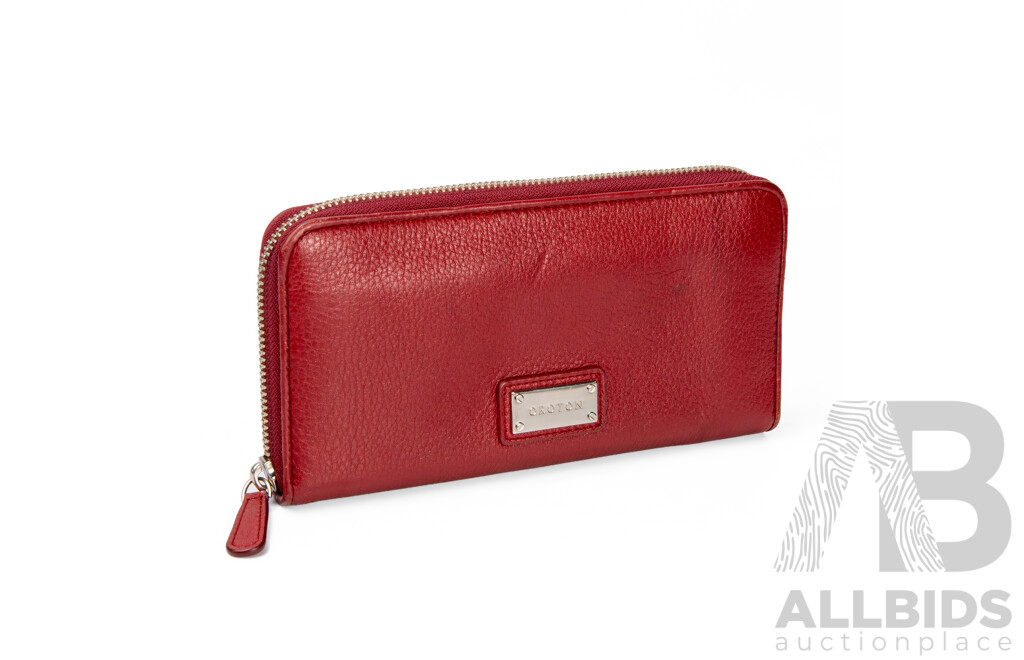 Cherry Red Pebbled Leather Wrap Around Zip Wallet by Oroton