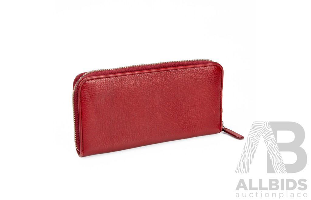 Cherry Red Pebbled Leather Wrap Around Zip Wallet by Oroton