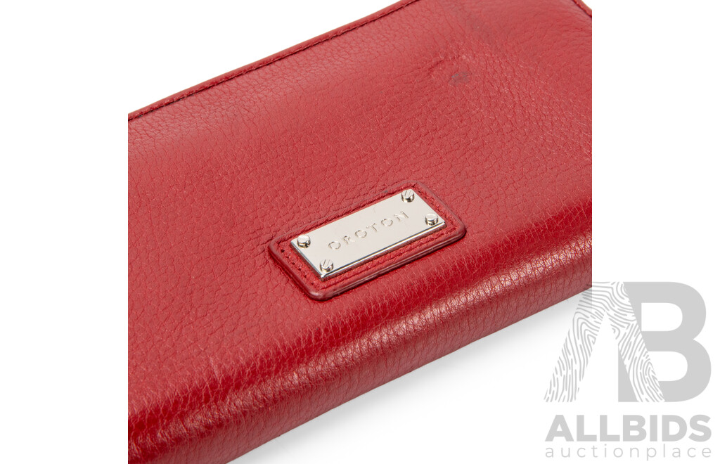Cherry Red Pebbled Leather Wrap Around Zip Wallet by Oroton