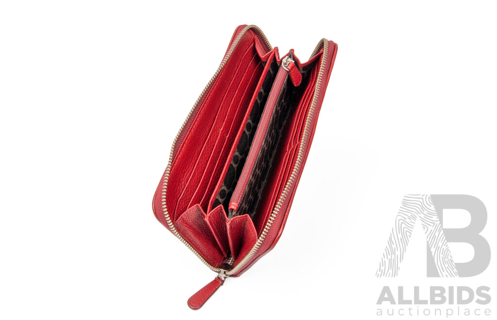 Cherry Red Pebbled Leather Wrap Around Zip Wallet by Oroton