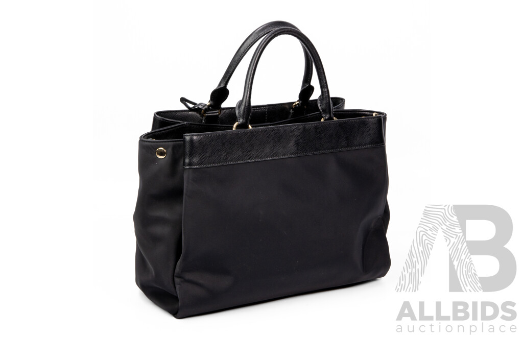Black Nylon & Textured Leather Briefcase Style Worker Handbag by Oroton