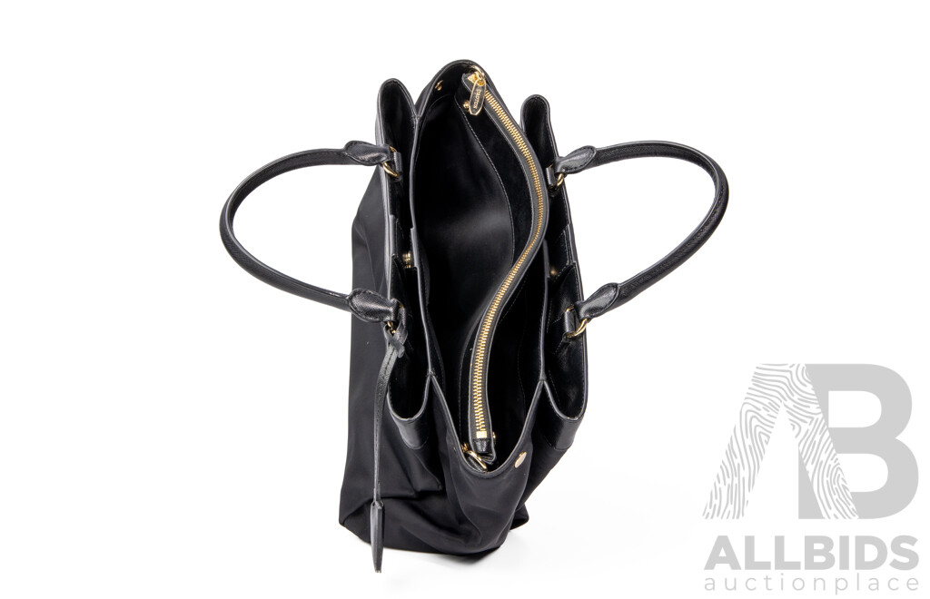 Black Nylon & Textured Leather Briefcase Style Worker Handbag by Oroton