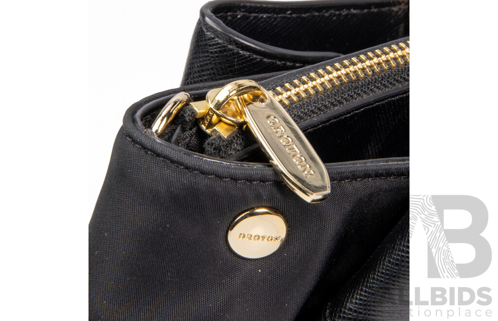 Black Nylon & Textured Leather Briefcase Style Worker Handbag by Oroton