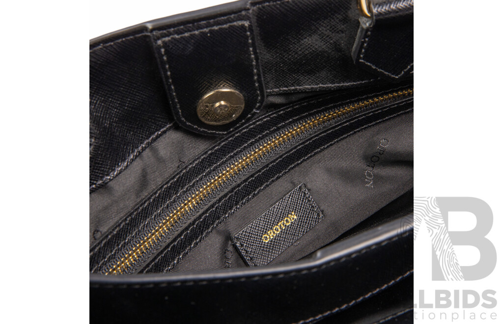 Black Nylon & Textured Leather Briefcase Style Worker Handbag by Oroton