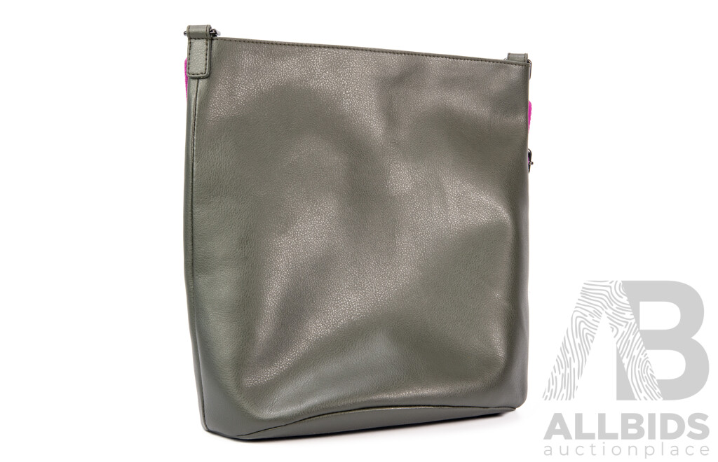 ELK Co. Olive Recycled Leather Bucket Back with Adjustable Fuchsia Strap