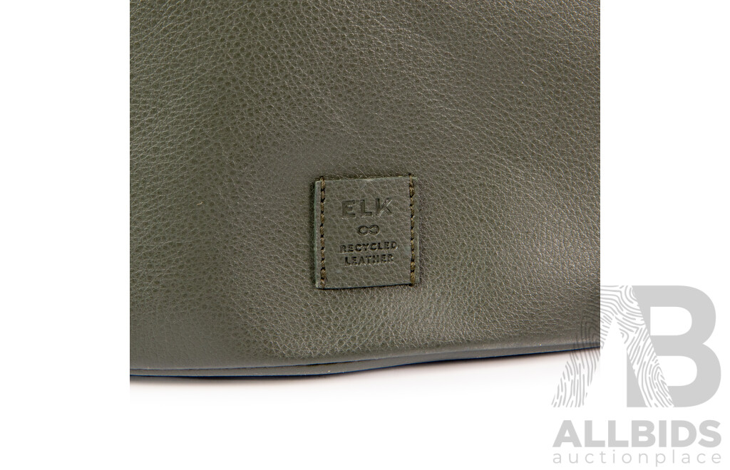 ELK Co. Olive Recycled Leather Bucket Back with Adjustable Fuchsia Strap