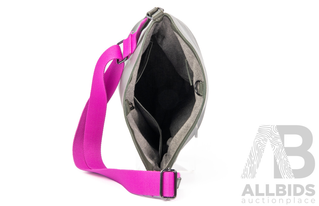 ELK Co. Olive Recycled Leather Bucket Back with Adjustable Fuchsia Strap