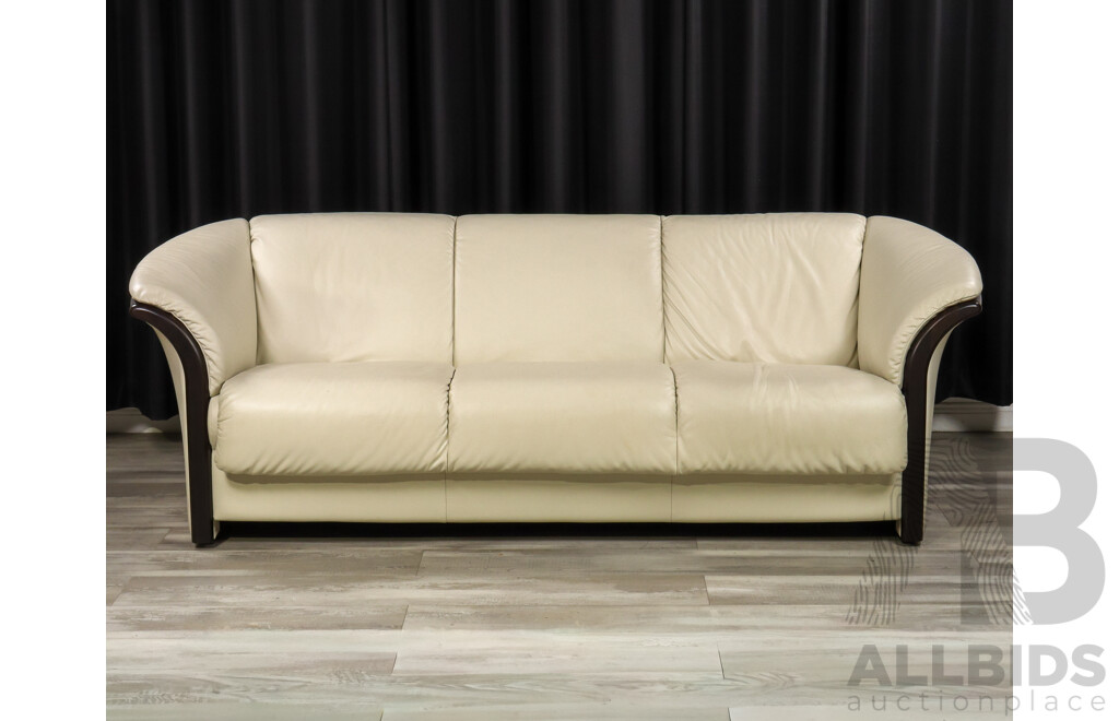 Leather Three Seater Lounge in Cream by Ekornes Furniture