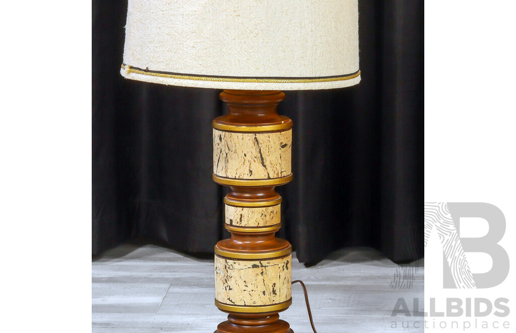 Pair of Mid-Century Table Lamps with Cork and Timber Bases