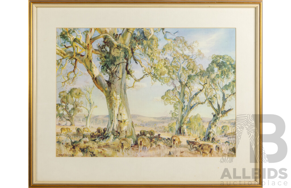Sir Hans Heysen, (German-Born Australian, 1877-1968), South Australian Pastoral, Reproduction Print after Original Watercolour, 55.5 x 69 cm (frame)