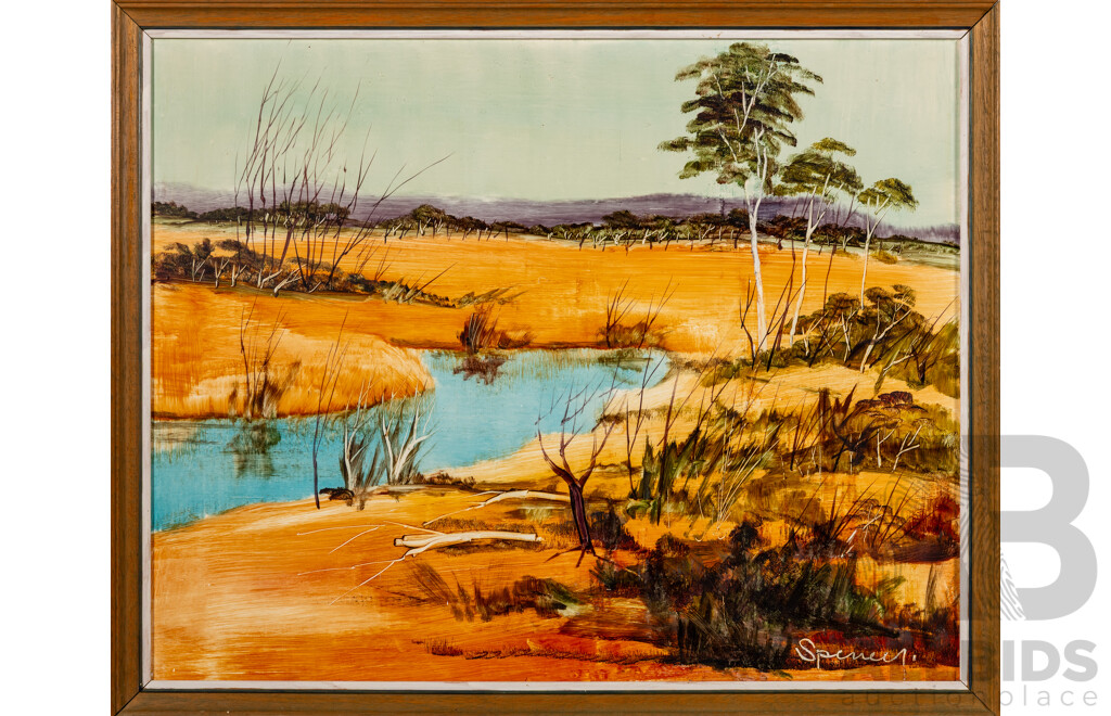 Spencer, (20th Century, Australian), Outback Creek, Original Vintage Oil on Masonite, 53 x 65 cm (frame)