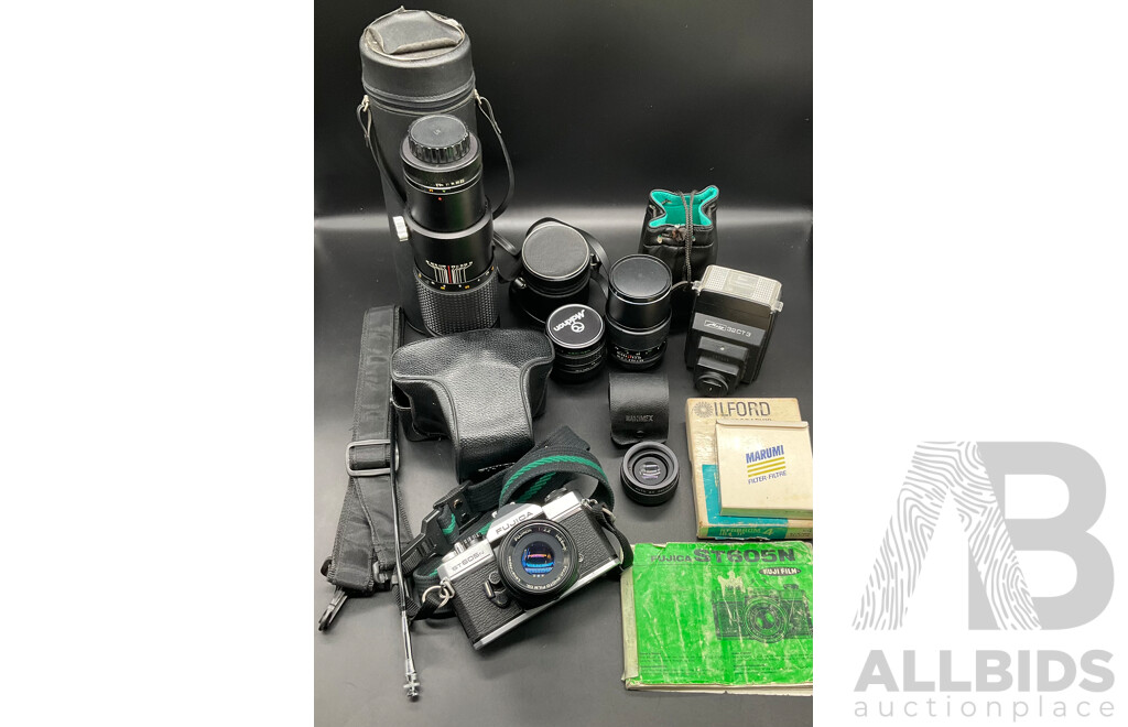 FUJICA ST605N Camera with Multiple Lenses and Accessories