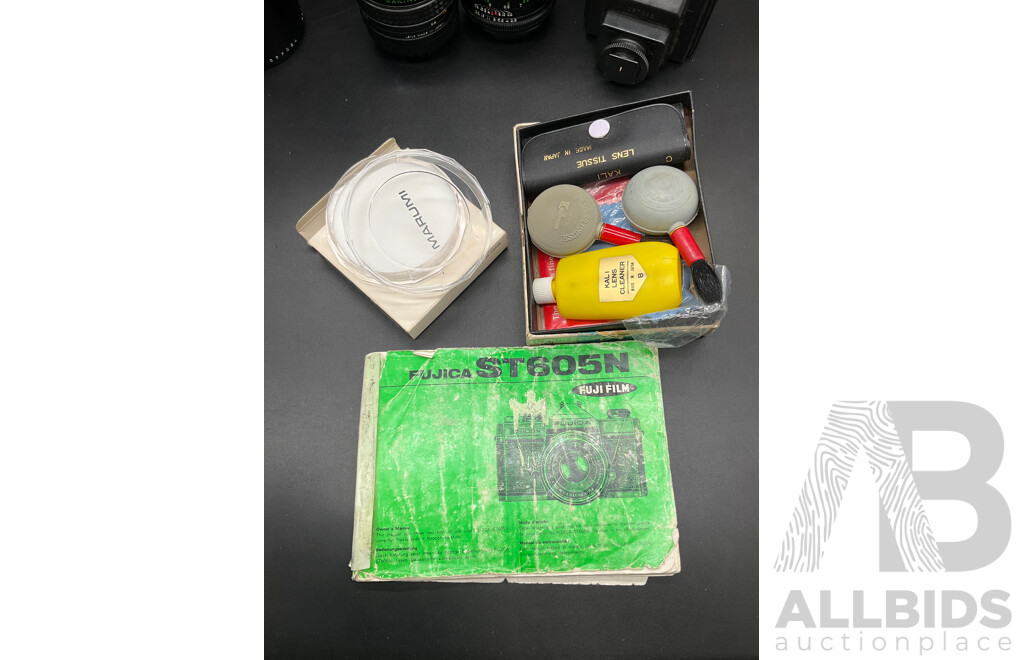FUJICA ST605N Camera with Multiple Lenses and Accessories