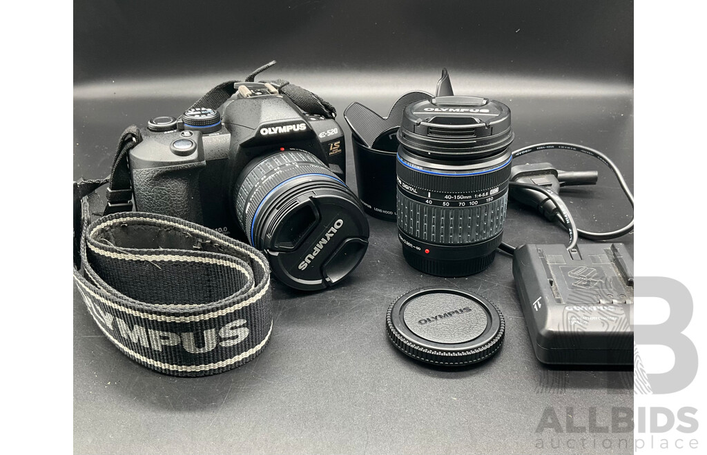 OLYMPUS E-520 DSLR Camera with Multiple Lenses and Accessories