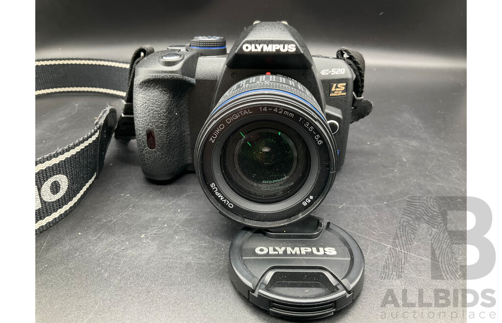 OLYMPUS E-520 DSLR Camera with Multiple Lenses and Accessories