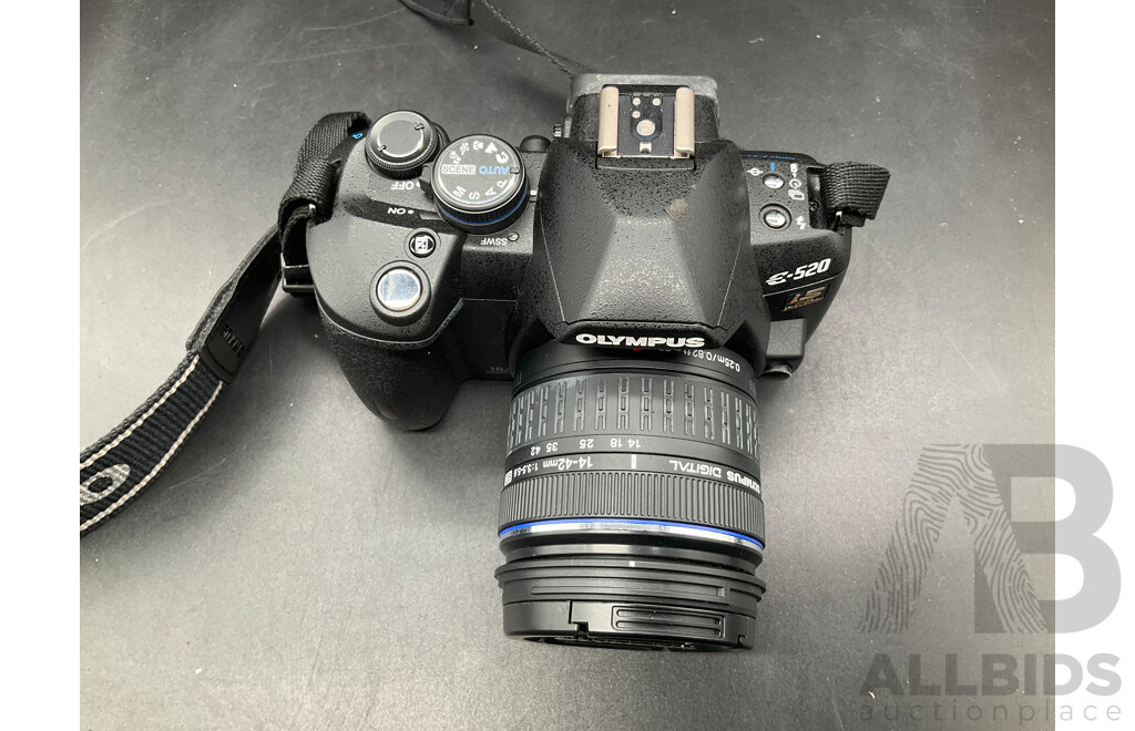 OLYMPUS E-520 DSLR Camera with Multiple Lenses and Accessories