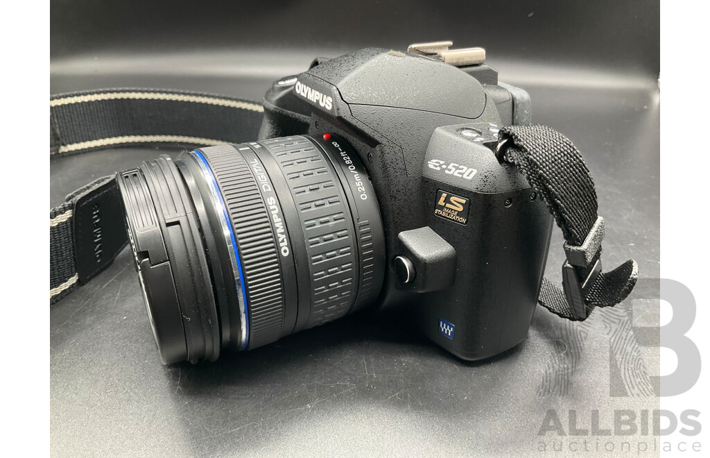 OLYMPUS E-520 DSLR Camera with Multiple Lenses and Accessories