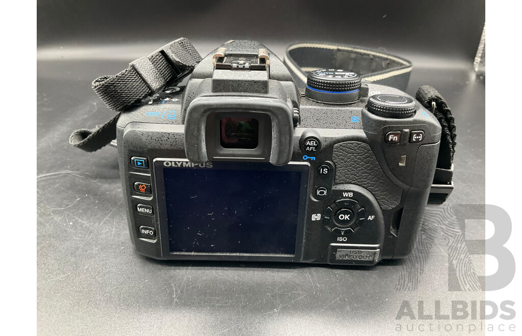 OLYMPUS E-520 DSLR Camera with Multiple Lenses and Accessories