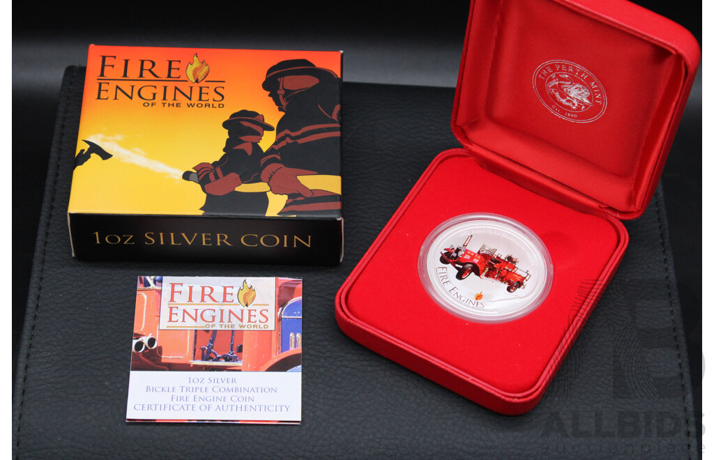 Australian TPM 2005 ''Fire Engines of the World'' 1932 Bickle Triple Combination Pumper 1oz One Dollar Silver Proof Coin