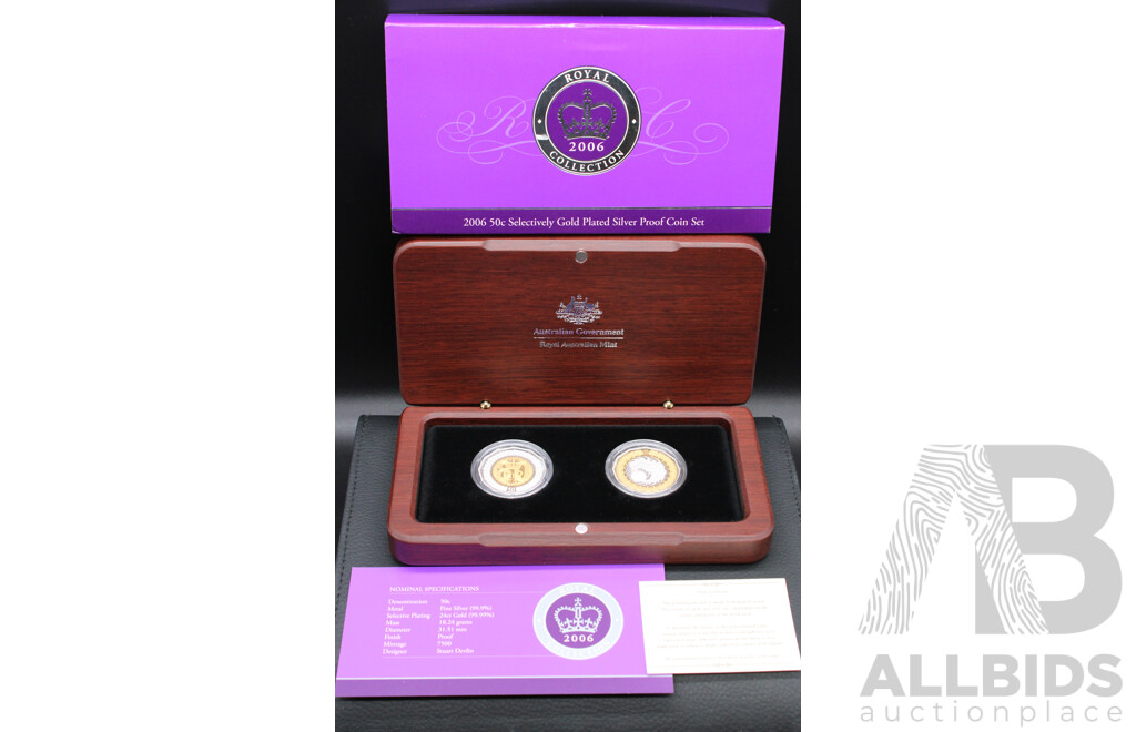 Australian RAM 2006 Royal Collection 50c Selectively Gold Plated Silver Proof Two Coin Set