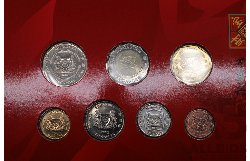 Collection of Australian Proof Coins and 2021 Singapore ''Lunar New Year'' Coin Set in a Hongbao Pack - Lot of 6
