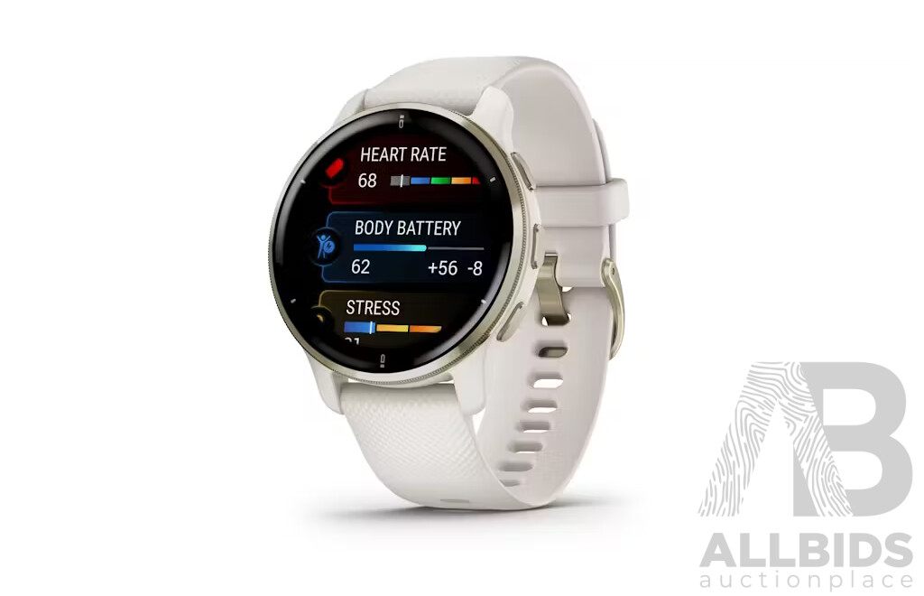 Garmin Venu 2 Plus Fitness Tracker - Cream Gold Bezel with Ivory Case and Silicon Band- ORP $769 - Brand New