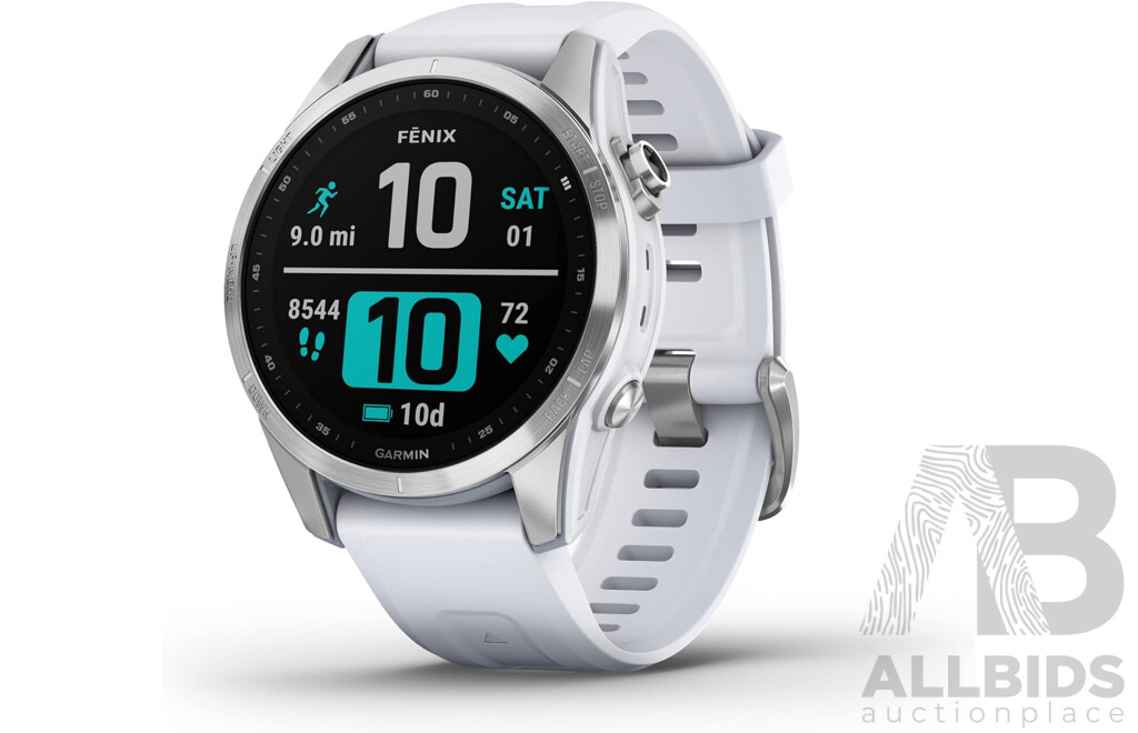 Garmin Fenix 7S Watch - Silver with Whitestone Band - ORP $1,199