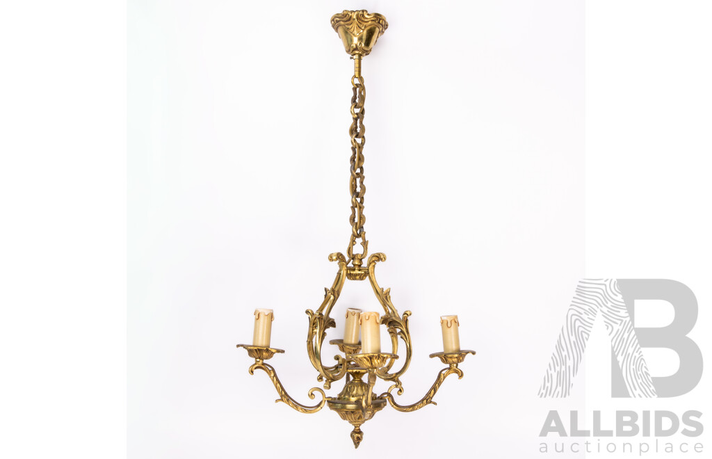 Vintage Brass Pendant Light with Four Arms