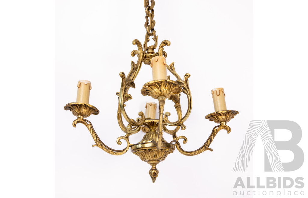 Vintage Brass Pendant Light with Four Arms