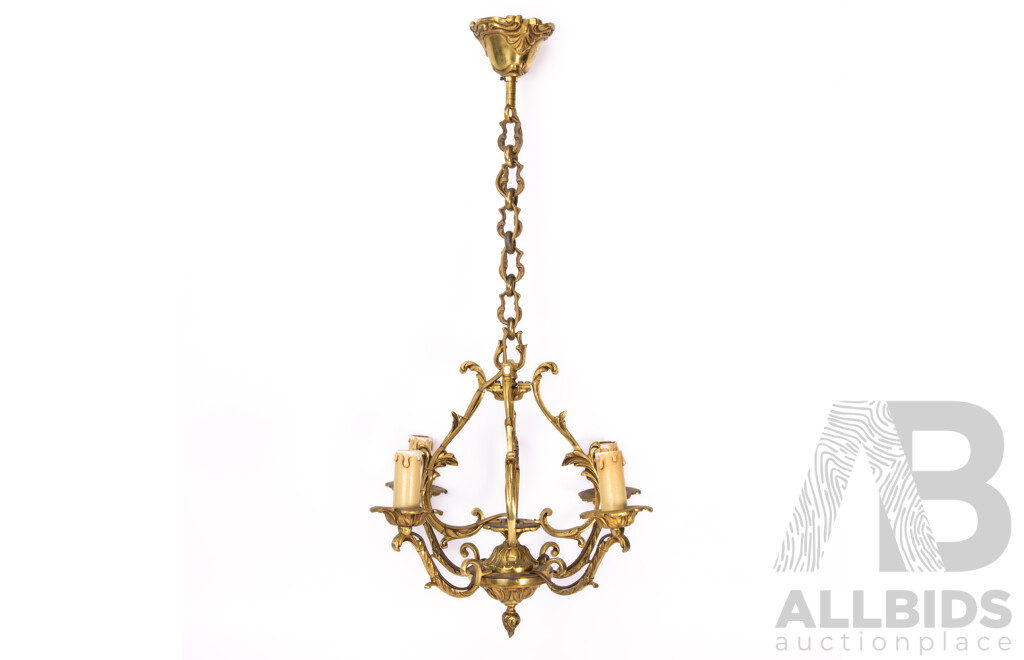 Vintage Brass Pendant Light with Four Arms