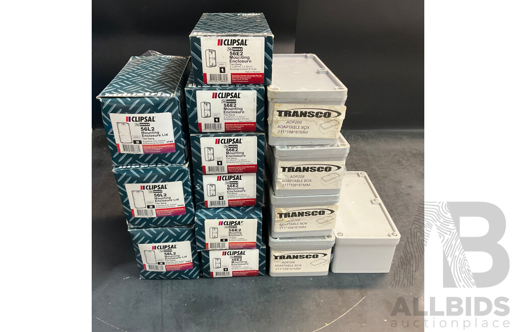 Clipsal 56L2 Mounting Enclosure Lid & 56E2 Mounting Enclosure & Transco ADP208 Adaptable Box - Lot of 15