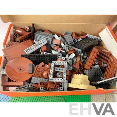 Collection of Vintage Lego Pieces Including Figures, Animals, Base Plates
