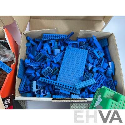 Collection of Vintage Lego Pieces Including Figures, Animals, Base Plates