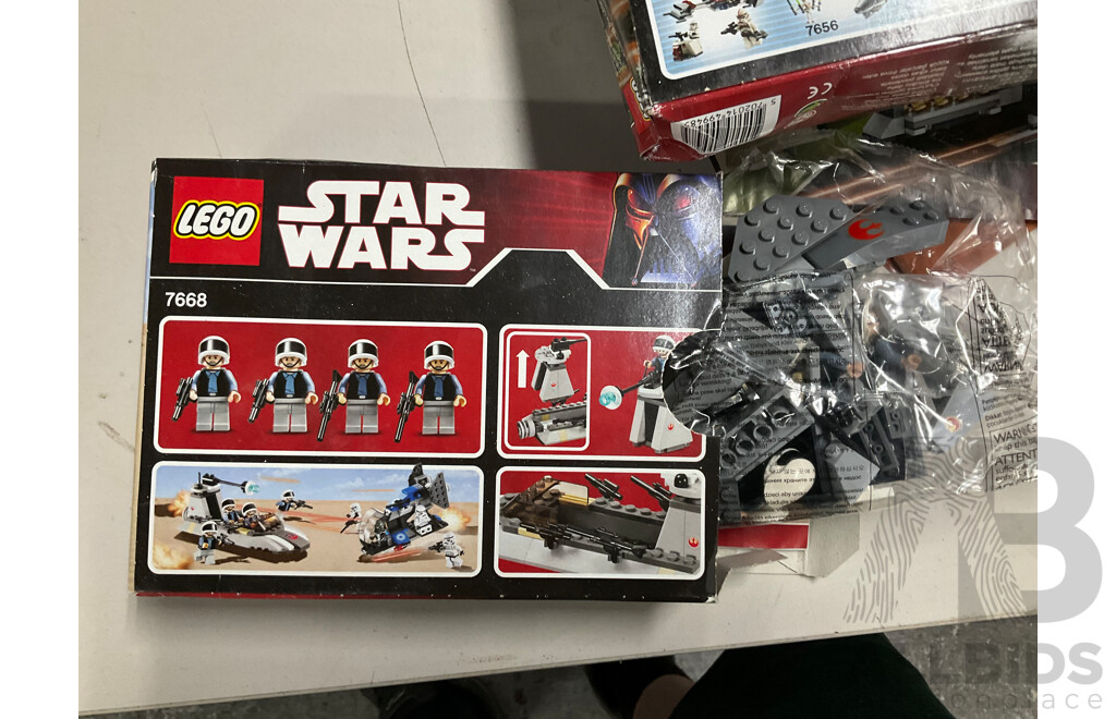 Collection of Assorted Lego Pieces and Boxes Including Star Wars Train, Instruction Manuals and More