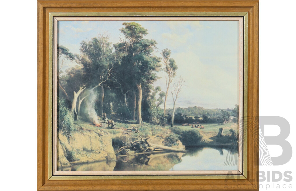 Louis Buvelot, (19th Century, Swiss-Born Australian, 1814-1888), Winter Morning Near Heidelberg, Reproduction Print of Original Oil on Canvas From 1866, 31 x 36 cm (frame)