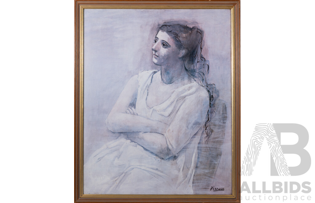 Pablo Picasso (19/20th Century, Spanish-French, 1881-1973), Woman in White, Reproduction Colour Poster Print of Original Oil From 1923, 72 x 59 cm (frame)