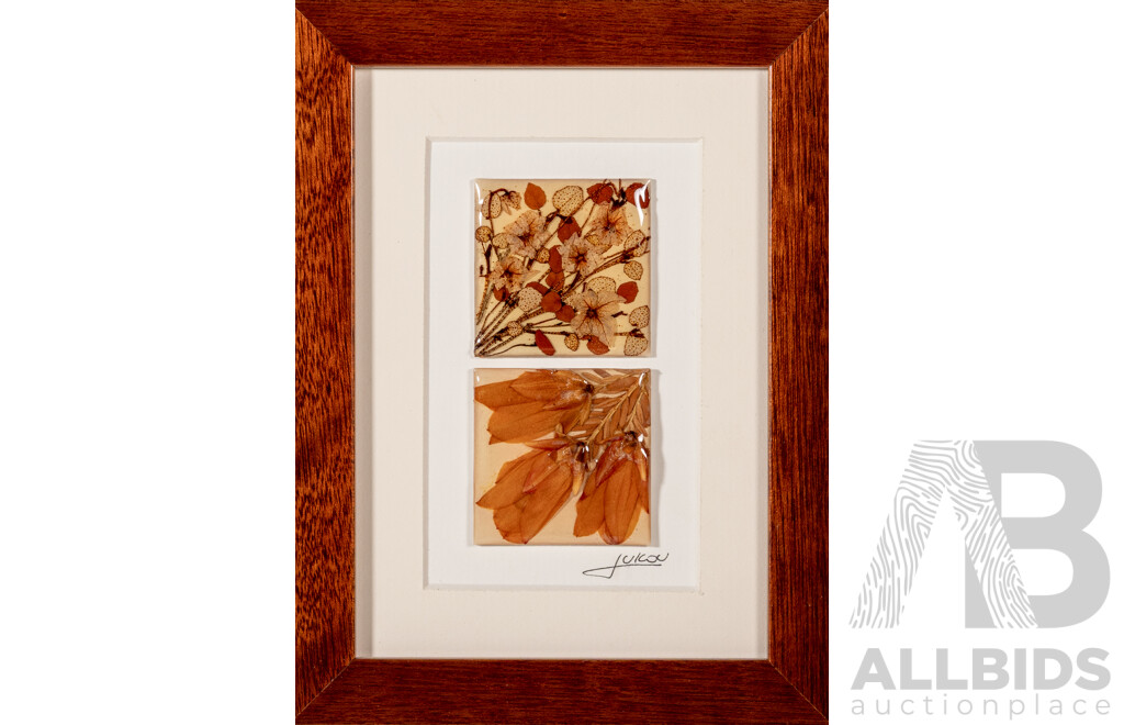 Jukov (20th Century), Mountain Bell & Tiny Thomasia, Wonderful Miniature Hand Made Pressed Real Australian Native Flowers, 20 x 16 cm (frame)