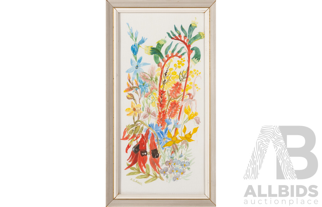 Gwen Russ, (20th Century, Australian), Daisy Posy & Native Bouquet, Wonderful Original Vintage Watercolour Duo, 33 x 18 cm (frames) (2)