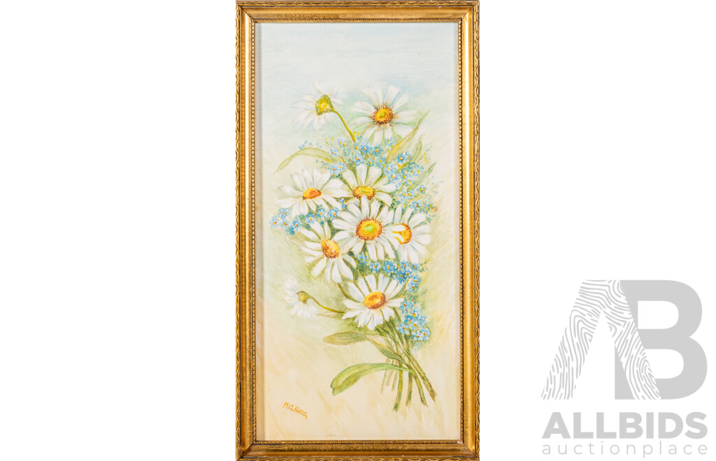 Gwen Russ, (20th Century, Australian), Daisy Posy & Native Bouquet, Wonderful Original Vintage Watercolour Duo, 33 x 18 cm (frames) (2)