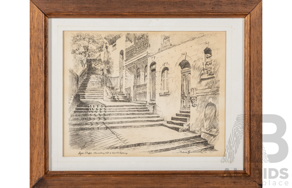 Cedric Emanuel, (20th Century, New Zealand-Born Australian, 1906-1995), Set of Four Reproduction Prints After Original Sketches Featuring Sydney Landmarks, 24 x 49 cm (frames) (4)