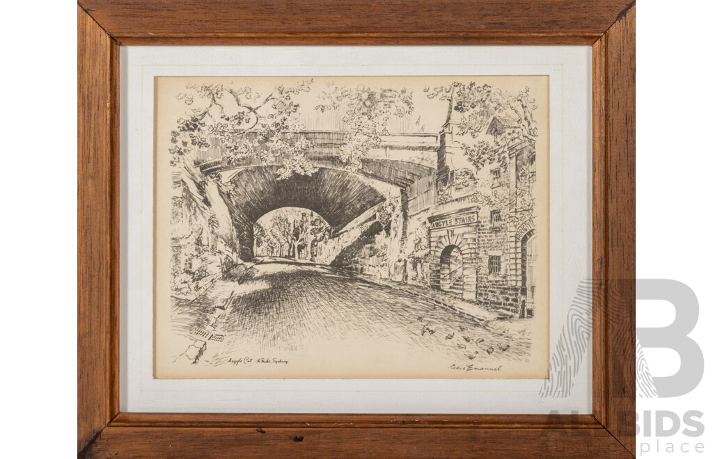 Cedric Emanuel, (20th Century, New Zealand-Born Australian, 1906-1995), Set of Four Reproduction Prints After Original Sketches Featuring Sydney Landmarks, 24 x 49 cm (frames) (4)