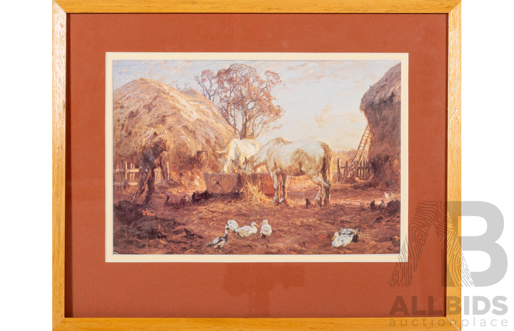 Sue Bailey (20th Century), Lone Cottage, Original Vintage Watercolour, 35 x 30 cm (frame) & Artist Unknown, (20th Century), Farmyard, Colour Vintage Reproduction Print, 27 x 34 cm (frame) (2)